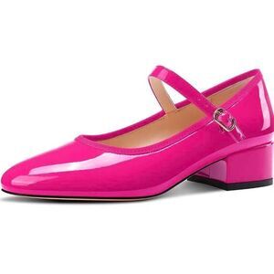 Mary Jane Shoes Round Toe Chunky Block Heel Mary Jane Pumps Office Low Heel